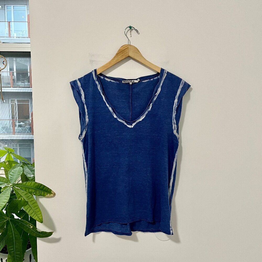 Pel & Gela Blue V Neck Tank Size Small